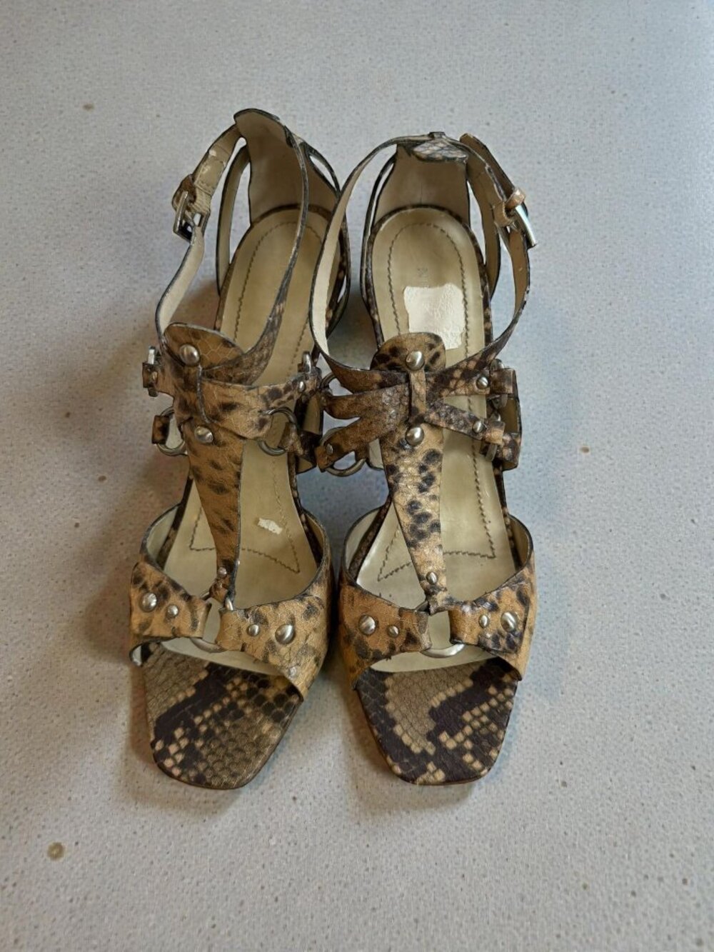NINE WEST Tan Snake Print Heels Sandals Size 9.5